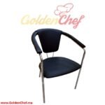 CHAISE METALIQUE CHROME ET SIMILI CUIR AVEC ACCOUDOIRS NOIR GANO